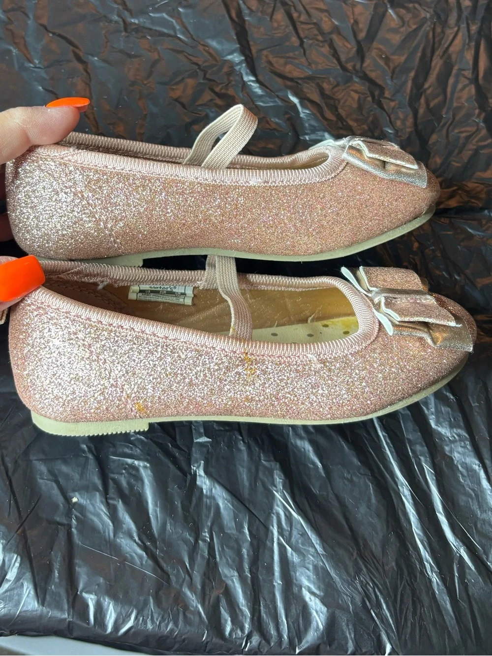 Carter's Rose Gold Glitter Bow Mary Jane Shoes Size 8 Event Sparkle Formal